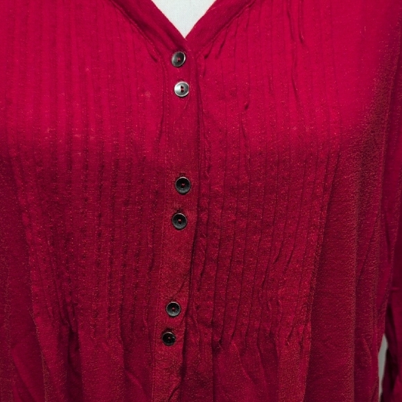 J. Jill Peasant Linen Blend Pintuck Front Button-Down 3/4 Sleeve Red Size MP - Picture 3 of 7